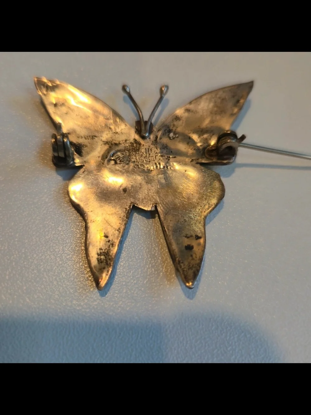 Vintage Butterfly Abalone Shell Brooch/pin in Iridescent Blue-Green